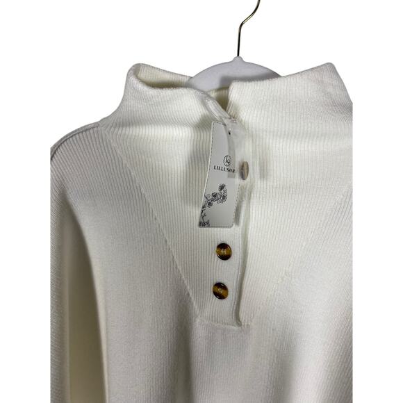 NWT Women's Lillusory White Pullover Half Button Mock Neck Viscose Sweater Med - Picture 5 of 6